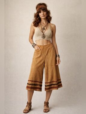 Vintage 70's Leather Gaucho Pants Size S Nonesuch for Morel London Suede Boho